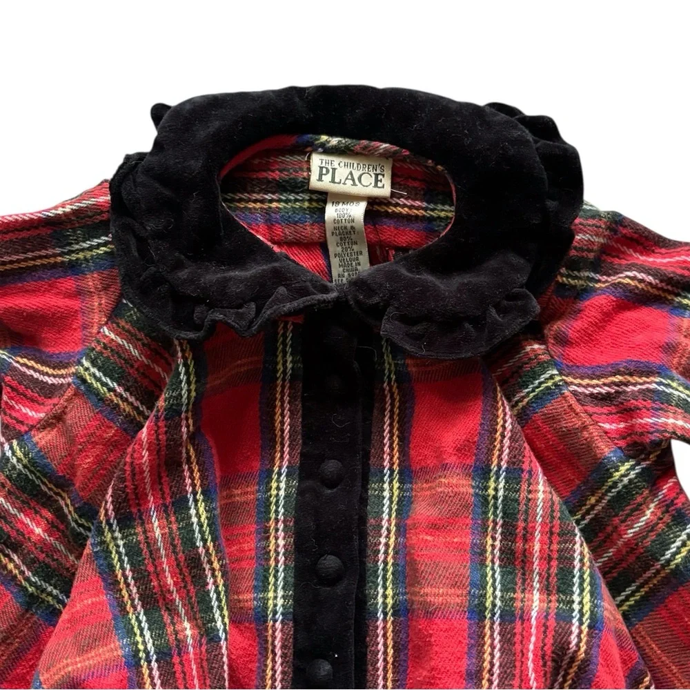 90s Vintage The Children’s Place Plaid Velour Christmas Coat Size 18m